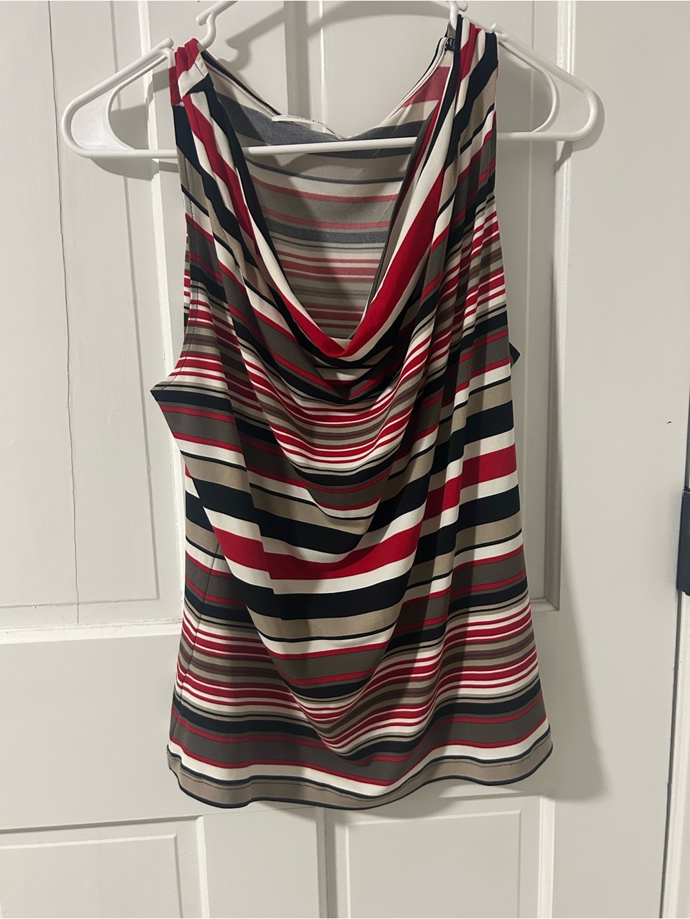 Calvin Klein Red, Black & Cream Striped Cowl Neck Tank